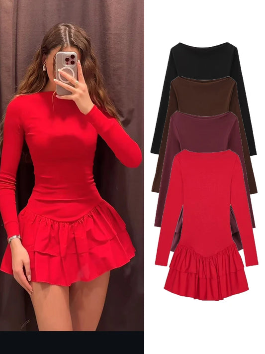 Fashion Women Solid Tierred Mini Dresses